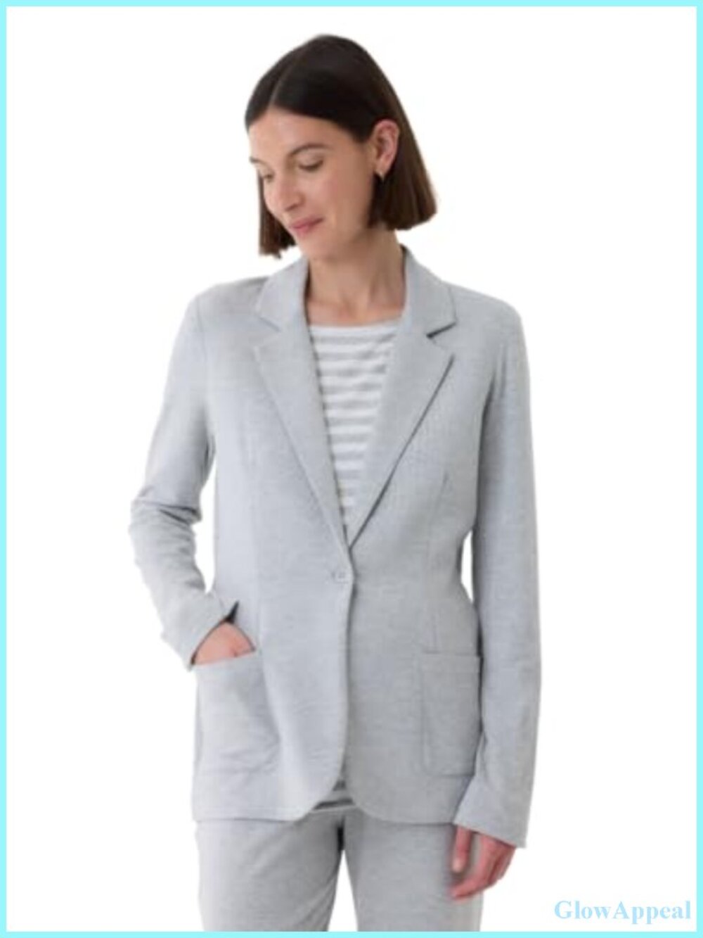 French Terry Brushed Fleece One-Button Blazer Fitted Long Sleeve